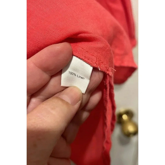Saks‎ Fifth Avenue 100% Linen Top Tunic Pink V-Neck Coastal Beach Medium - Picture 7 of 8